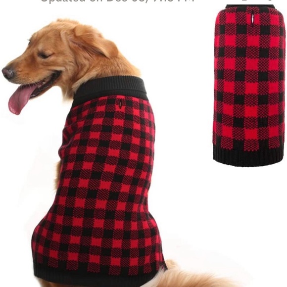 NWT Buffalo Red Black Plaid Pet Knit Dog Sweater Med 12” Length 100% Acrylic - Picture 7 of 7